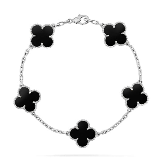 [Vicky]CLOVER 5 MOTIF ONYXS  BRACELET SILVER