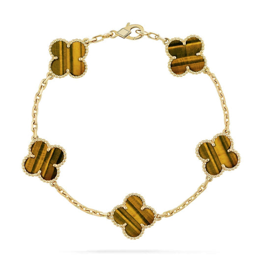 [Vicky]CLOVER  5 MOTIFS TIGER EYE BRACELET