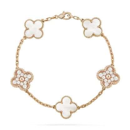 [Vicky]CLOVER BRACELET 5 MOTIF WHITE MOP DIAMOND