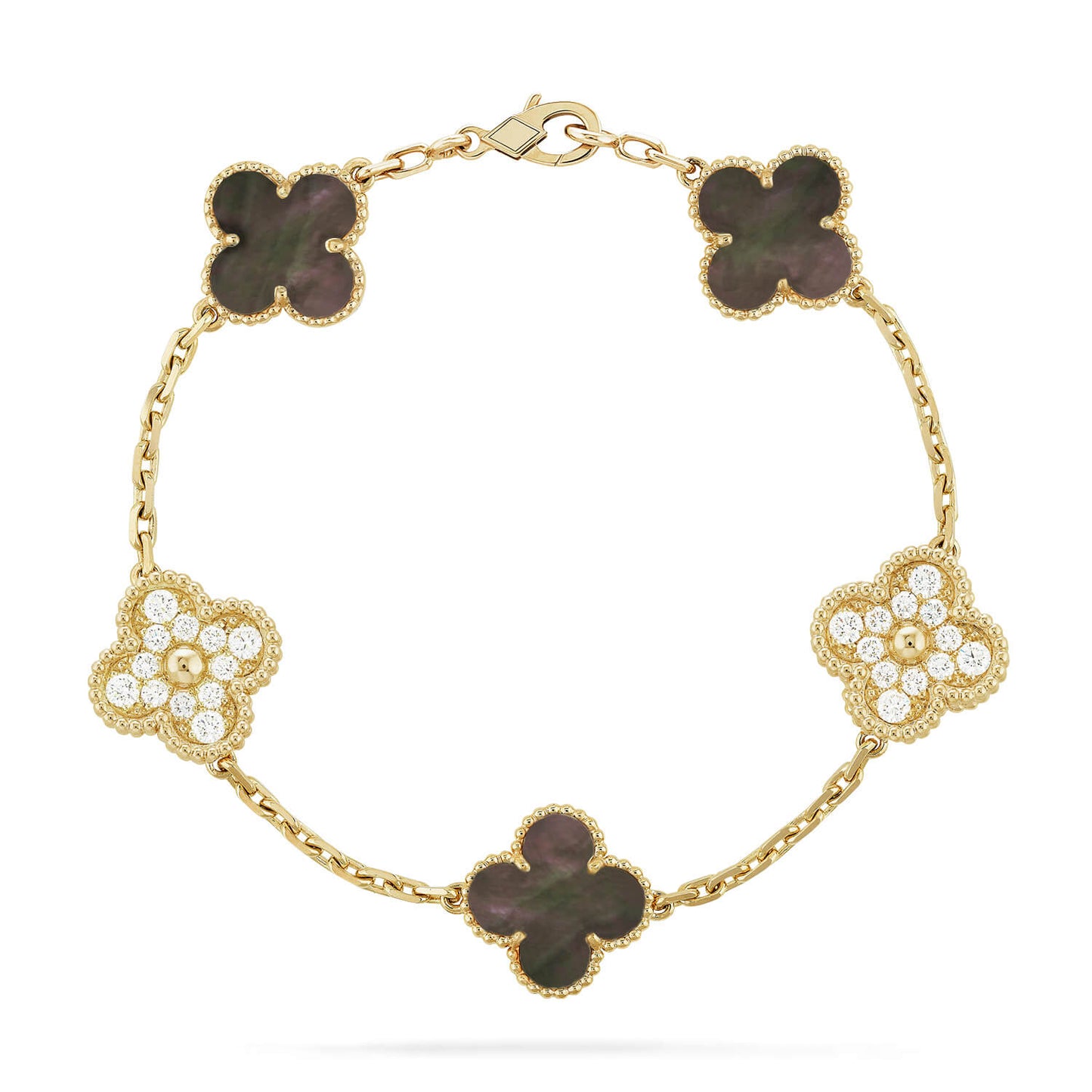 [Vicky]CLOVER 5 MOTIF GRAY MOP DIAMOND BRACELET