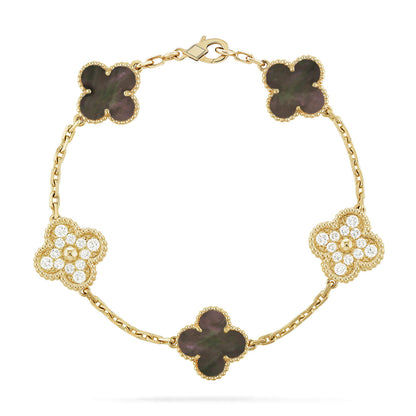 [Vicky]CLOVER 5 MOTIF GRAY MOP DIAMOND BRACELET