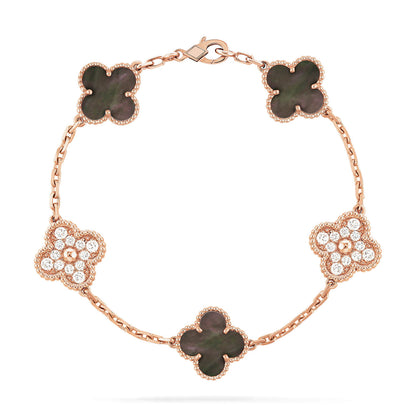 [Vicky]CLOVER 5 MOTIF GRAY MOP DIAMOND BRACELET