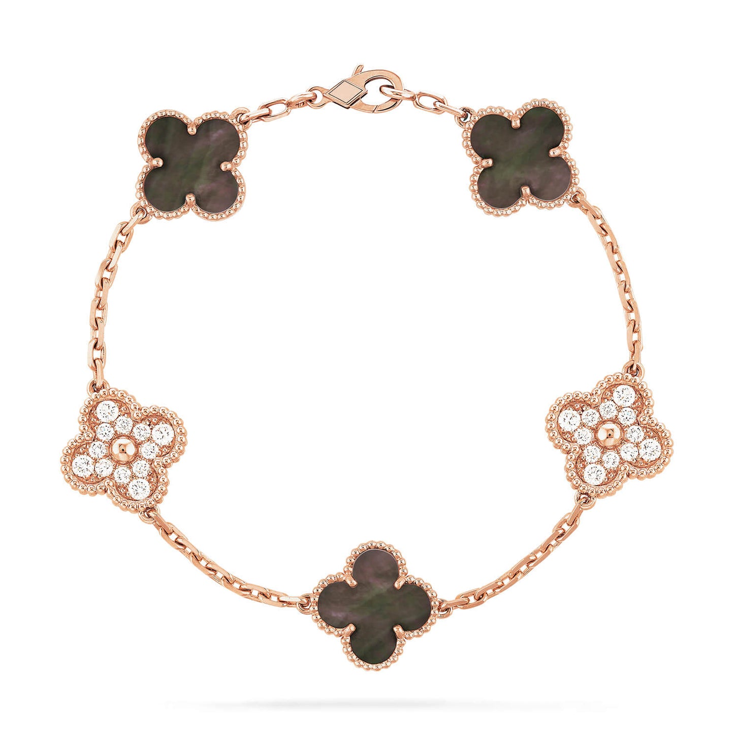 [Vicky]CLOVER 5 MOTIFS DARK MOP AND DIAMONDS PINK GOLD BRACELET