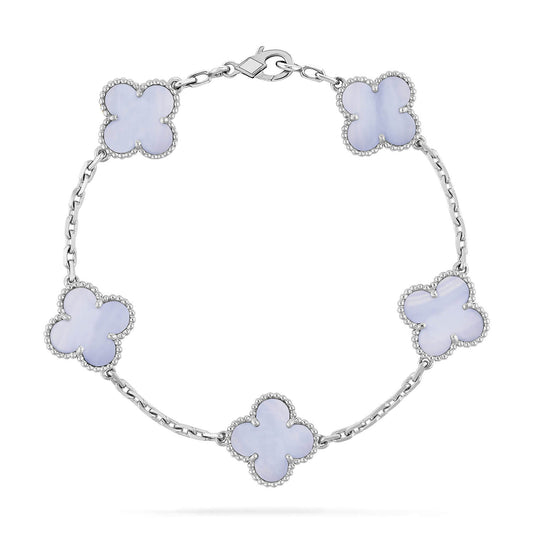 [Vicky]CLOVER  5 MOTIF PURPLE CHALCEDONY BRACELET SILVER