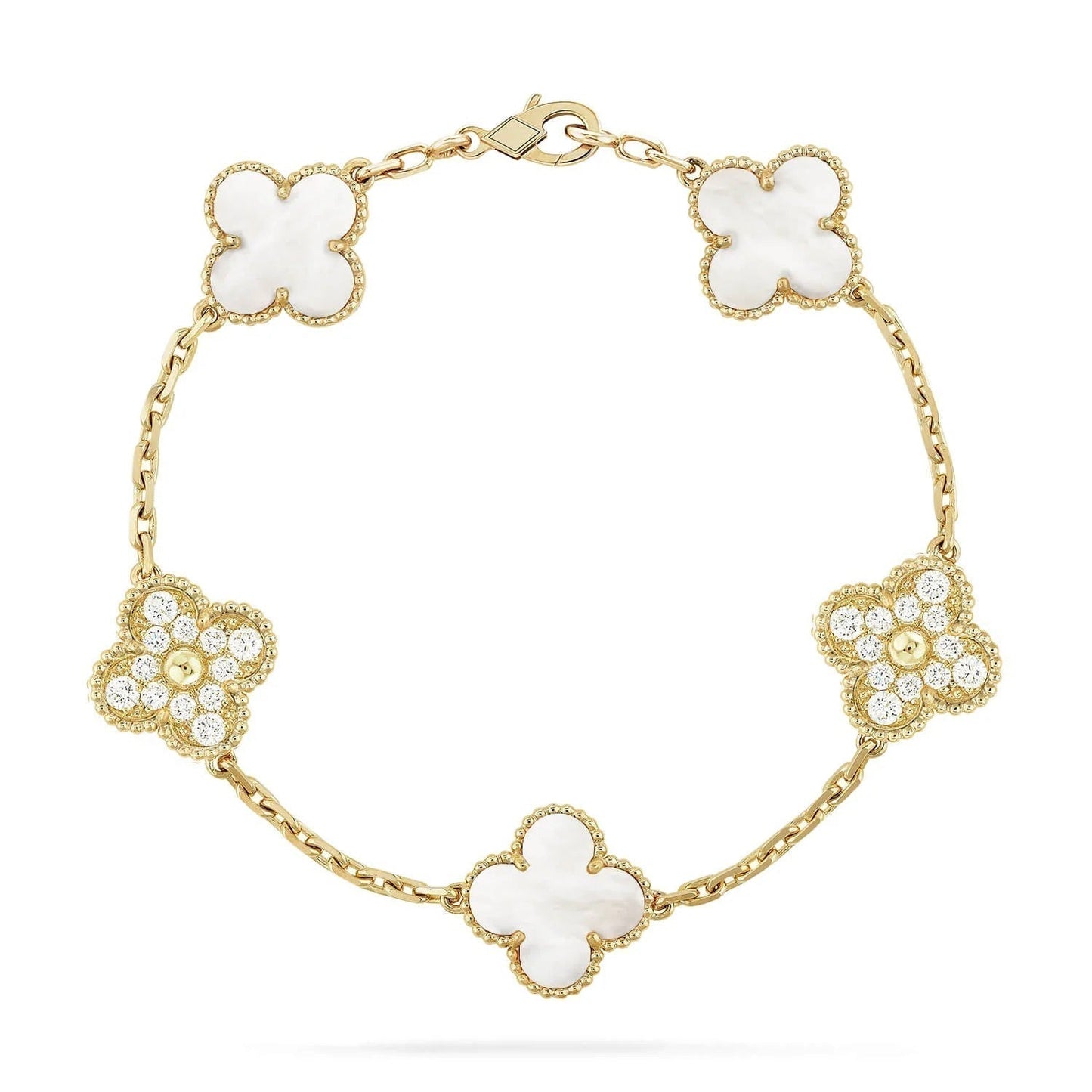 [Vicky]CLOVER BRACELET 5 MOTIF WHITE MOP DIAMOND