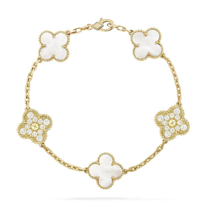 [Vicky]CLOVER BRACELET 5 MOTIF WHITE MOP DIAMOND