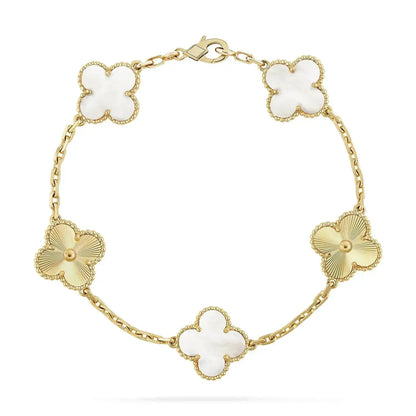 [Vicky]CLOVER BRACELET 5 MOTIF WHITE MOP PINK GOLD
