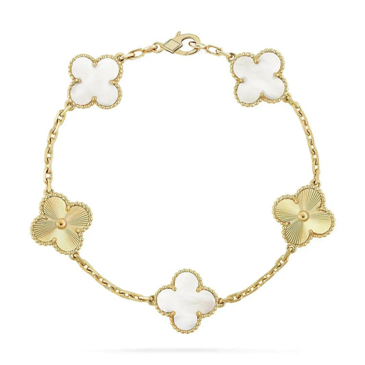 [Vicky]CLOVER BRACELET 5 MOTIF WHITE MOP PINK GOLD