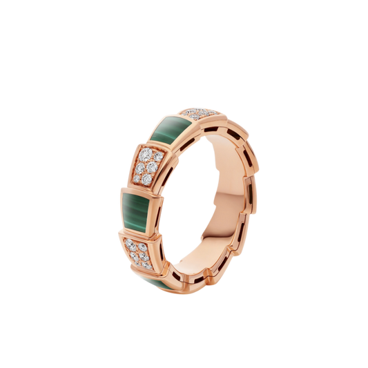 [Vicky]SERPENTI RING PINK GOLD MALACHITE DIAMOND PAVED 4MM
