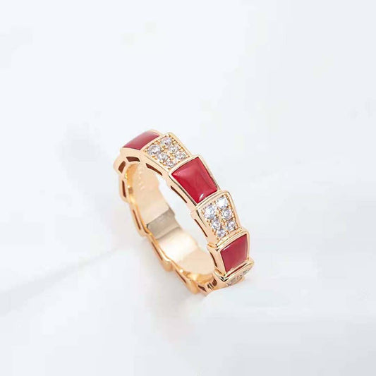 [Vicky]SERPENTI RING PINK GOLD CARNELIAN DIAMOND PAVED 4MM