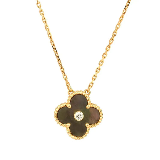 [Vicky]CLOVER 15MM DIAMOND AND MOTHER-OF-GREY NECKLACE