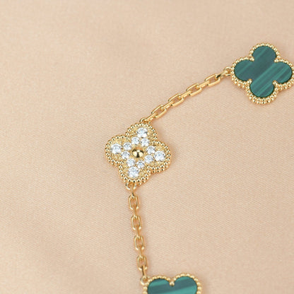 [Vicky]CLOVER  5 MOTIF MALACHITE DIAMOND BRACELET