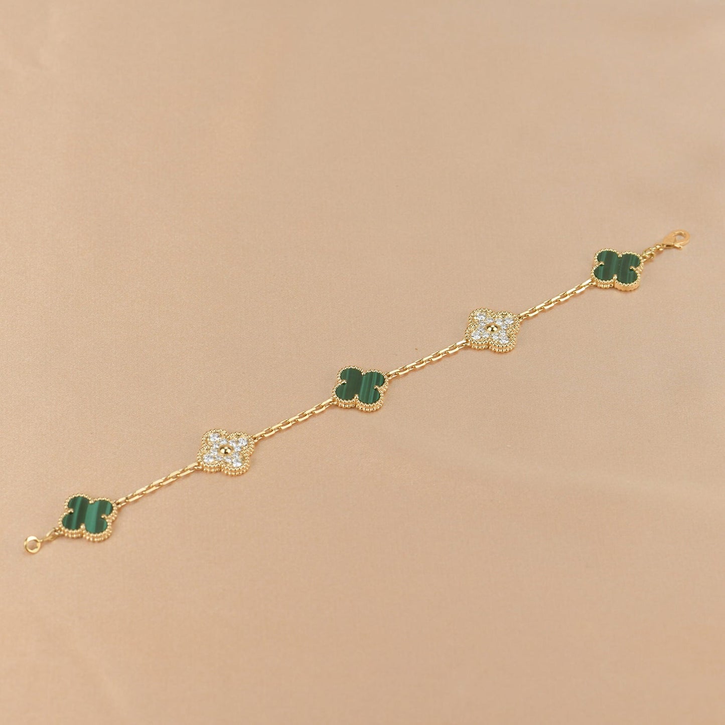[Vicky]CLOVER  5 MOTIF MALACHITE DIAMOND BRACELET