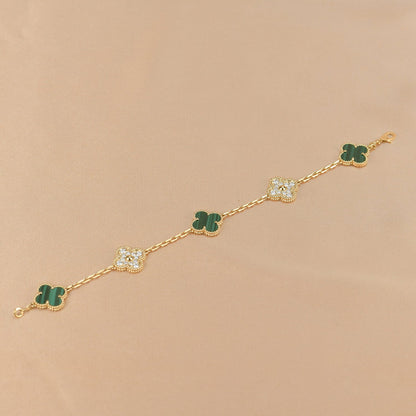 [Vicky]CLOVER  5 MOTIF MALACHITE DIAMOND BRACELET