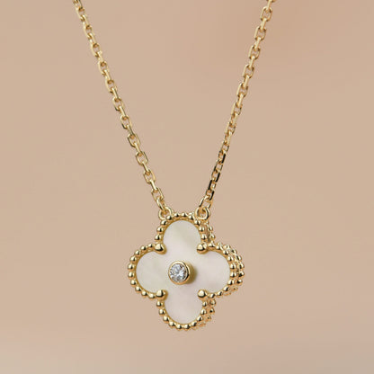 [Vicky]CLOVER 15MM DIAMOND GOLD MOTHER OF PEARL NECKLACE