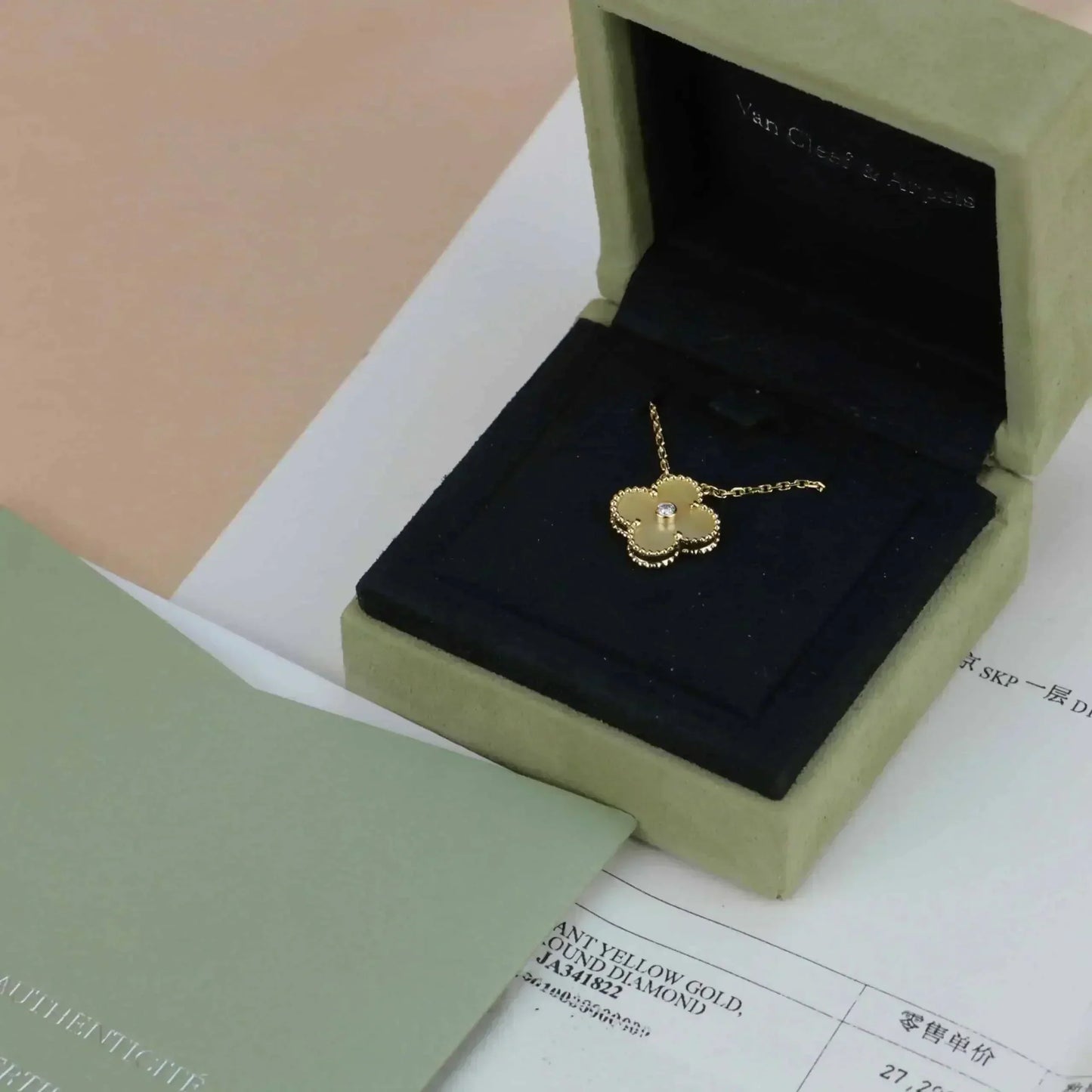 [Vicky]CLOVER 15MM DIAMOND GOLD MOTHER OF PEARL NECKLACE