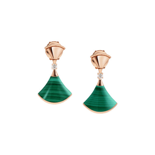 [Vicky]DREAM MALACHITE PINK GOLD EARRINGS