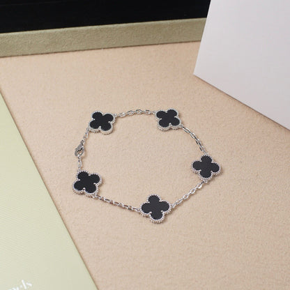 [Vicky]CLOVER 5 MOTIF ONYXS  BRACELET SILVER