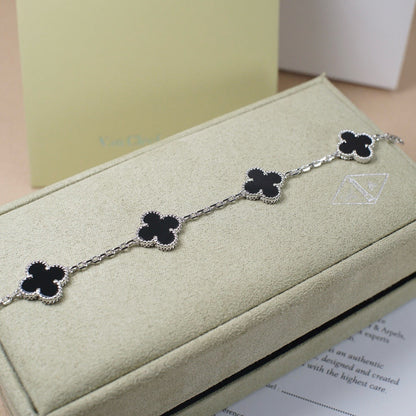 [Vicky]CLOVER 5 MOTIF ONYXS  BRACELET SILVER