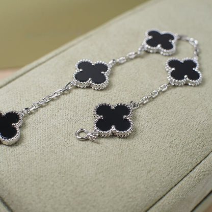 [Vicky]CLOVER 5 MOTIF ONYXS  BRACELET SILVER