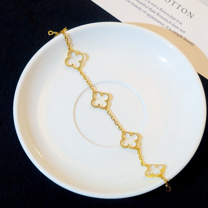 [Vicky]CLOVER 5 MOTIF ROCK CRYSTAL PINK GOLD BRACELET