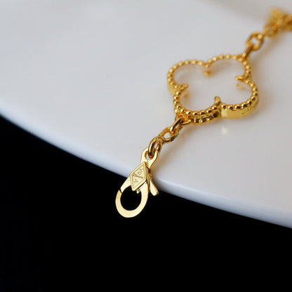 [Vicky]CLOVER 5 MOTIF ROCK CRYSTAL PINK GOLD BRACELET