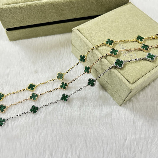 [Vicky]CLOVER 6 MOTIF MALACHITE BRACELET