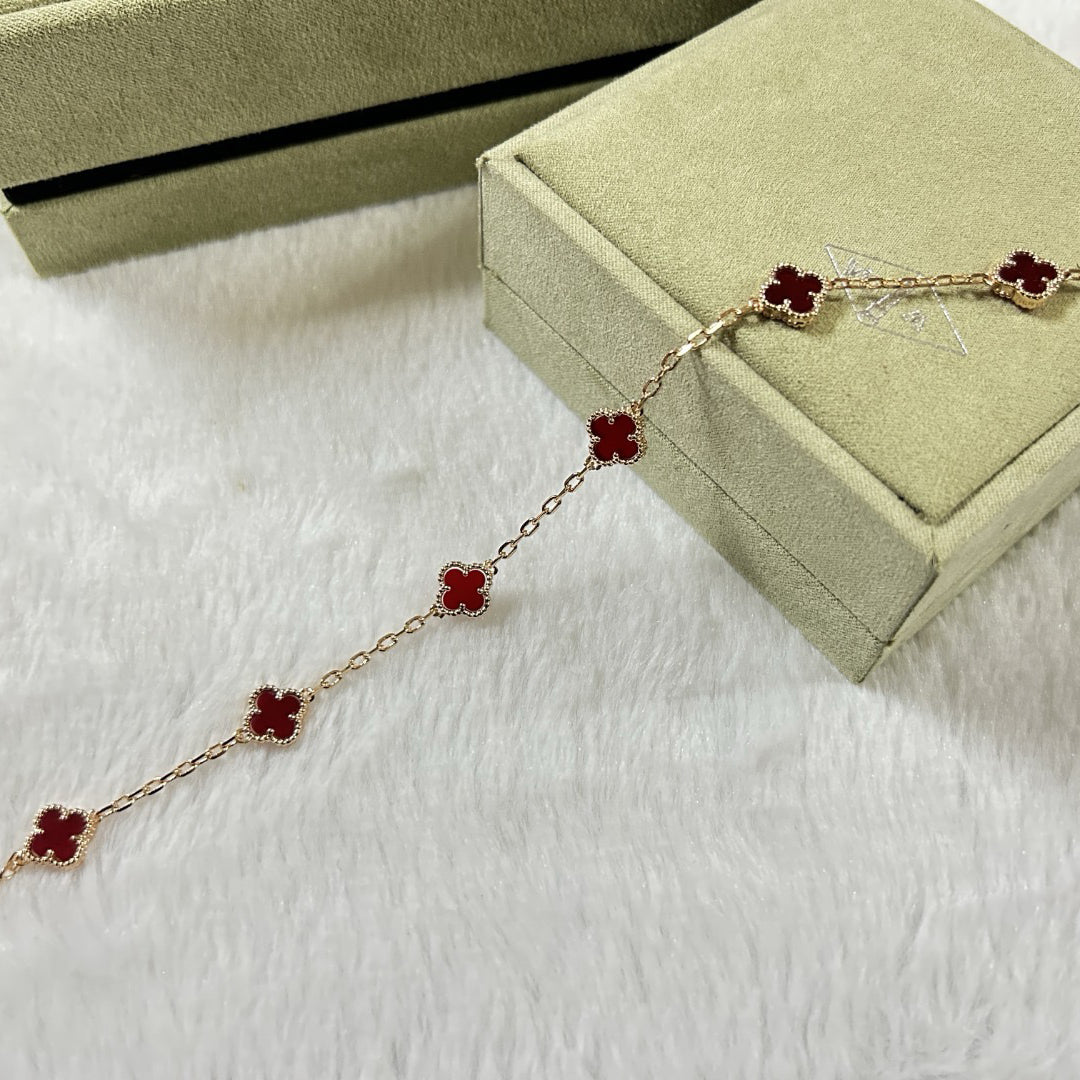 [Vicky]CLOVER 6 MOTIF RED AGATE BRACELET