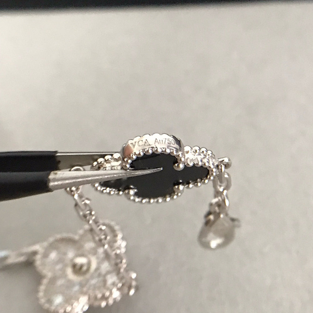 [Vicky]CLOVER 5 MOTIF ONYXS DIAMOND BRACELET SILVER
