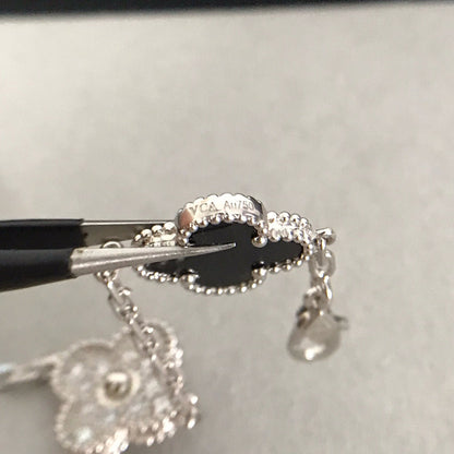 [Vicky]CLOVER 5 MOTIF ONYXS DIAMOND BRACELET SILVER