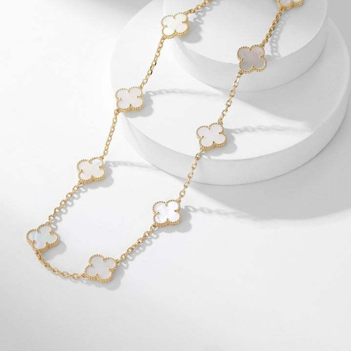 [Vicky]CLOVER 10 MOTIFS WHITE MOTHER OF PEARL NECKLACE