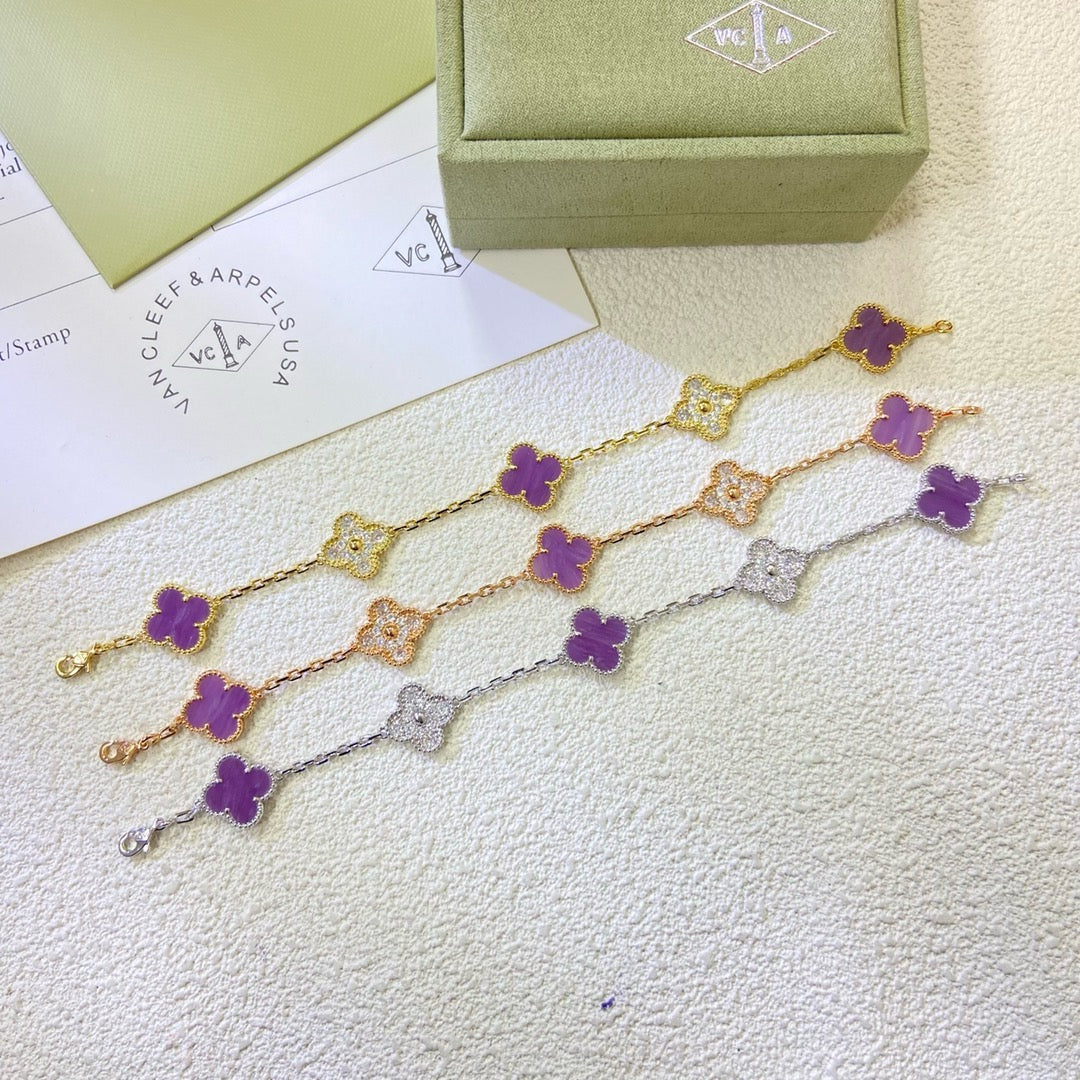 [Vicky]CLOVER  5 MOTIFS  PURPLE VIOLET DIAMOND BRACELET