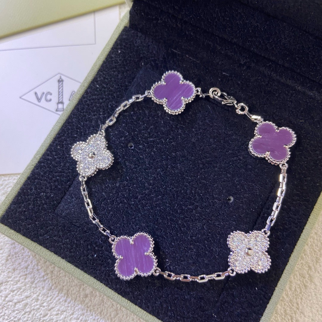 [Vicky]CLOVER  5 MOTIFS  PURPLE VIOLET DIAMOND BRACELET