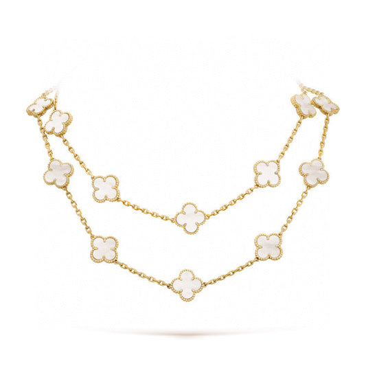 [Vicky]CLOVER 20 MOTIFS WHITE MOP NECKLACE