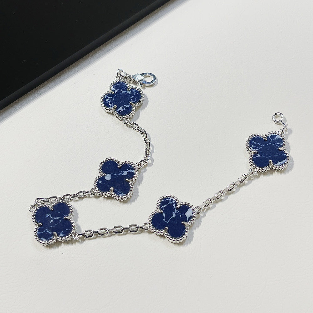 [Vicky]CLOVER 5 MOTIF PIETERSITE SILVER BRACELET