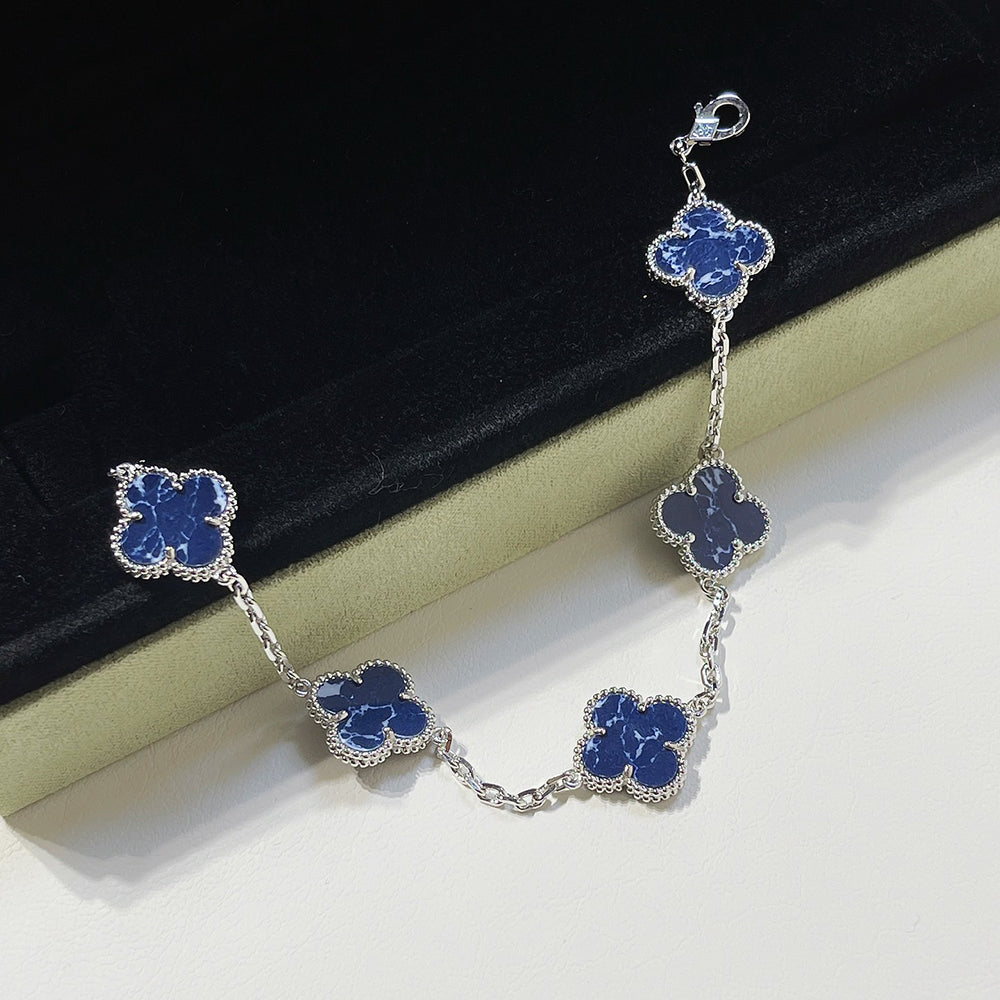 [Vicky]CLOVER 5 MOTIF PIETERSITE SILVER BRACELET