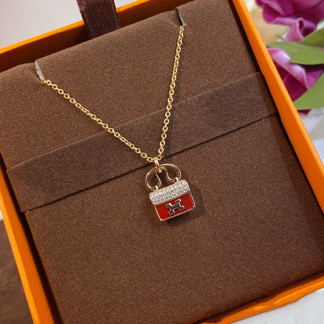 [Vicky]CONSTANCE RED PEDANT PINK GOLD NECKLACE