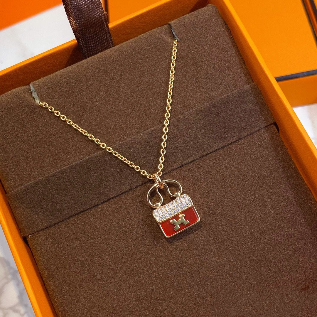 [Vicky]CONSTANCE RED PEDANT PINK GOLD NECKLACE