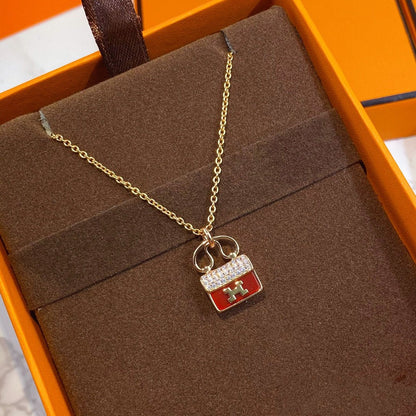 [Vicky]CONSTANCE RED PEDANT PINK GOLD NECKLACE