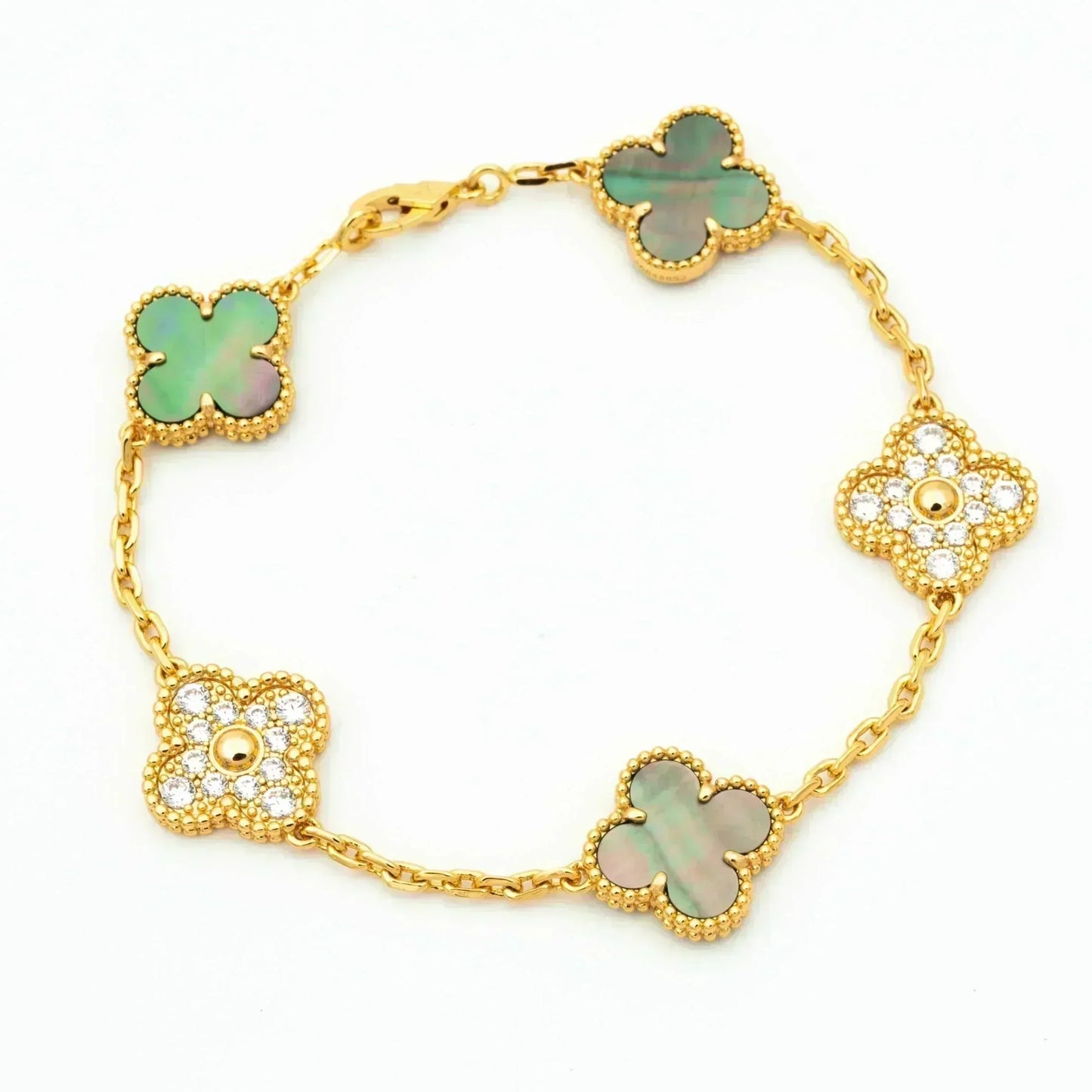 [Vicky]CLOVER 5 MOTIF GRAY MOP DIAMOND BRACELET