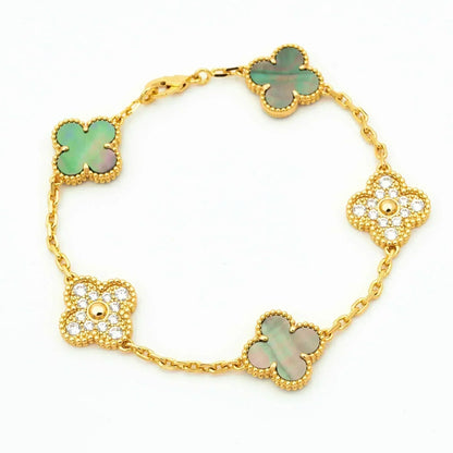 [Vicky]CLOVER 5 MOTIF GRAY MOP DIAMOND BRACELET