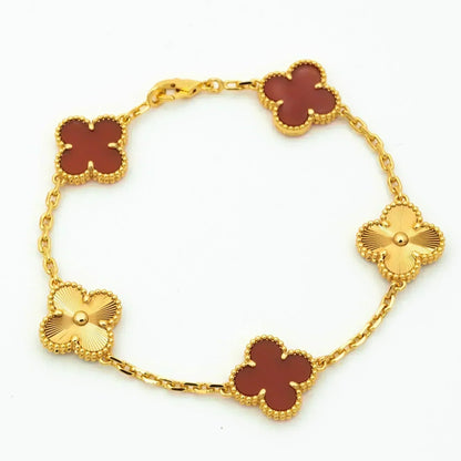 [Vicky]CLOVER  5 MOTIFS CARNELIAN GOLD BRACELET