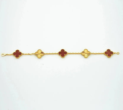 [Vicky]CLOVER  5 MOTIFS CARNELIAN GOLD BRACELET