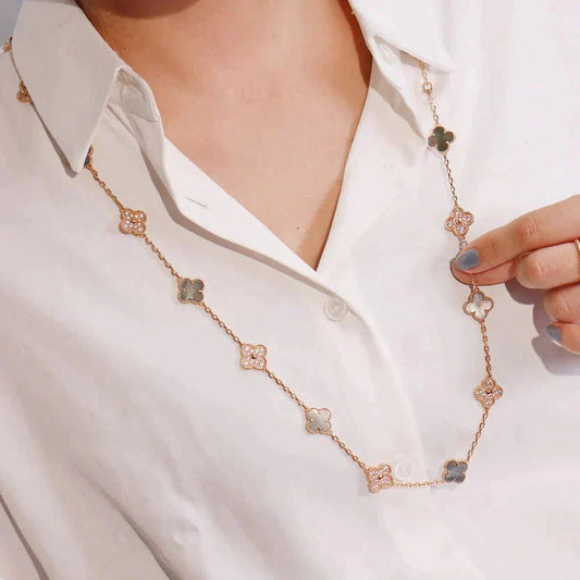 [Vicky]CLOVER 20 MOTIFS DARK MOP DIAMOND  NECKLACE