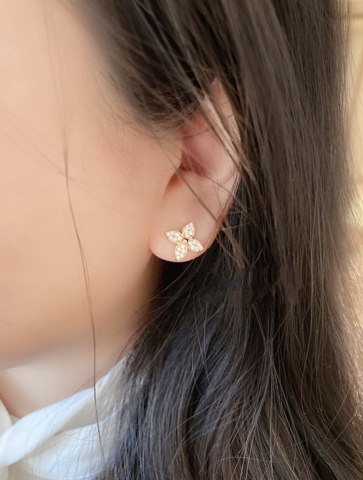 [Vicky High Jewelry]STAR BLOSSOM STUD EARRINGS PINK GOLD DIAMONDS