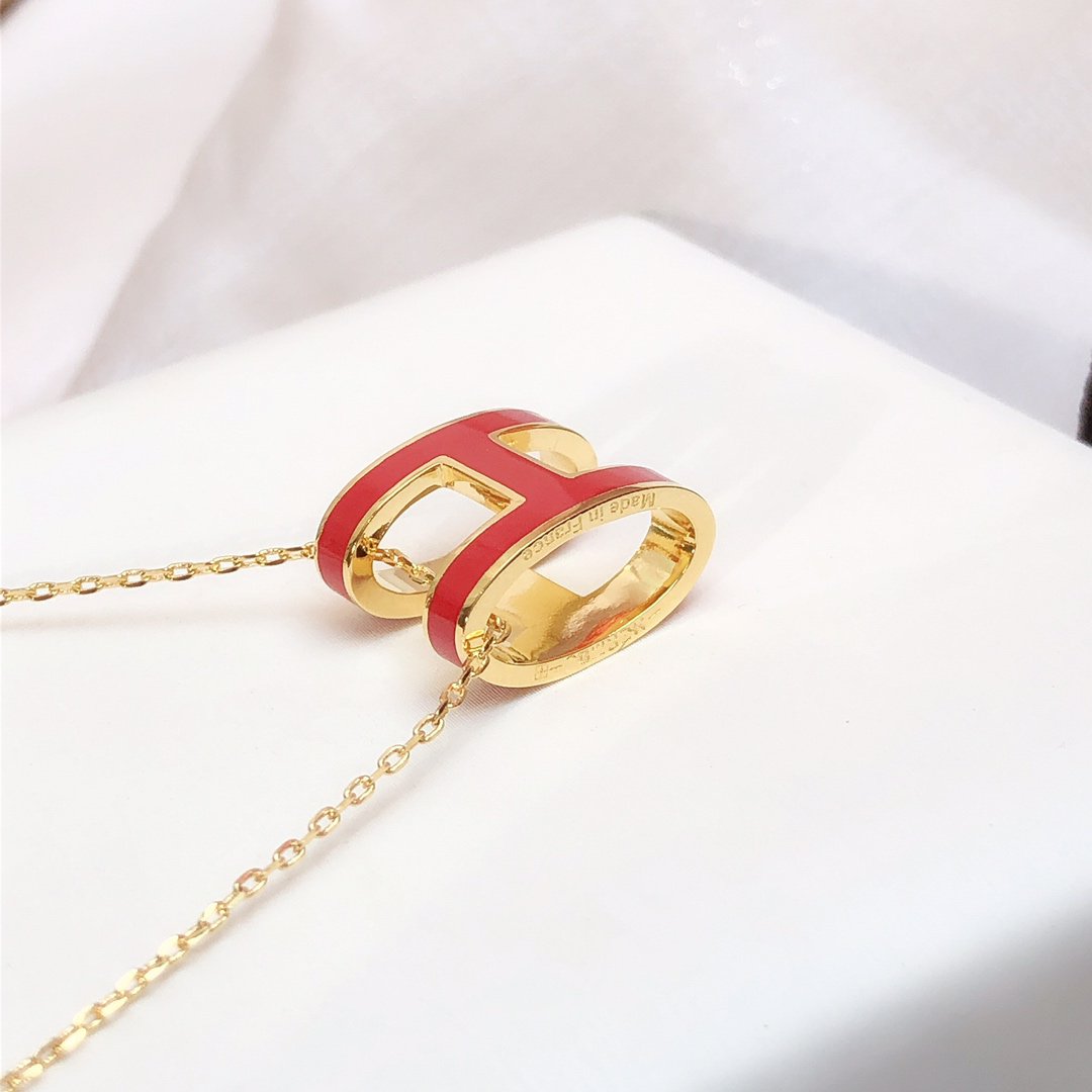 [Vicky]HM CLIC RED ENAMEL GOLD NECKLACE