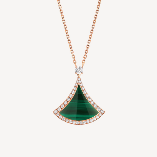 [Vicky]DREAM MALACHITE DIAMOND PAVED PINK GOLD NECKLACE