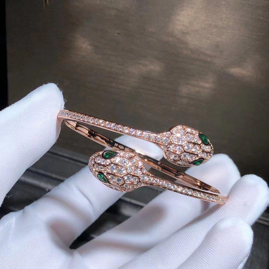 [Vicky]SERPENTI BRACELET PINK GOLD MALACHITE DIAMOND DOUBLE SNAKE