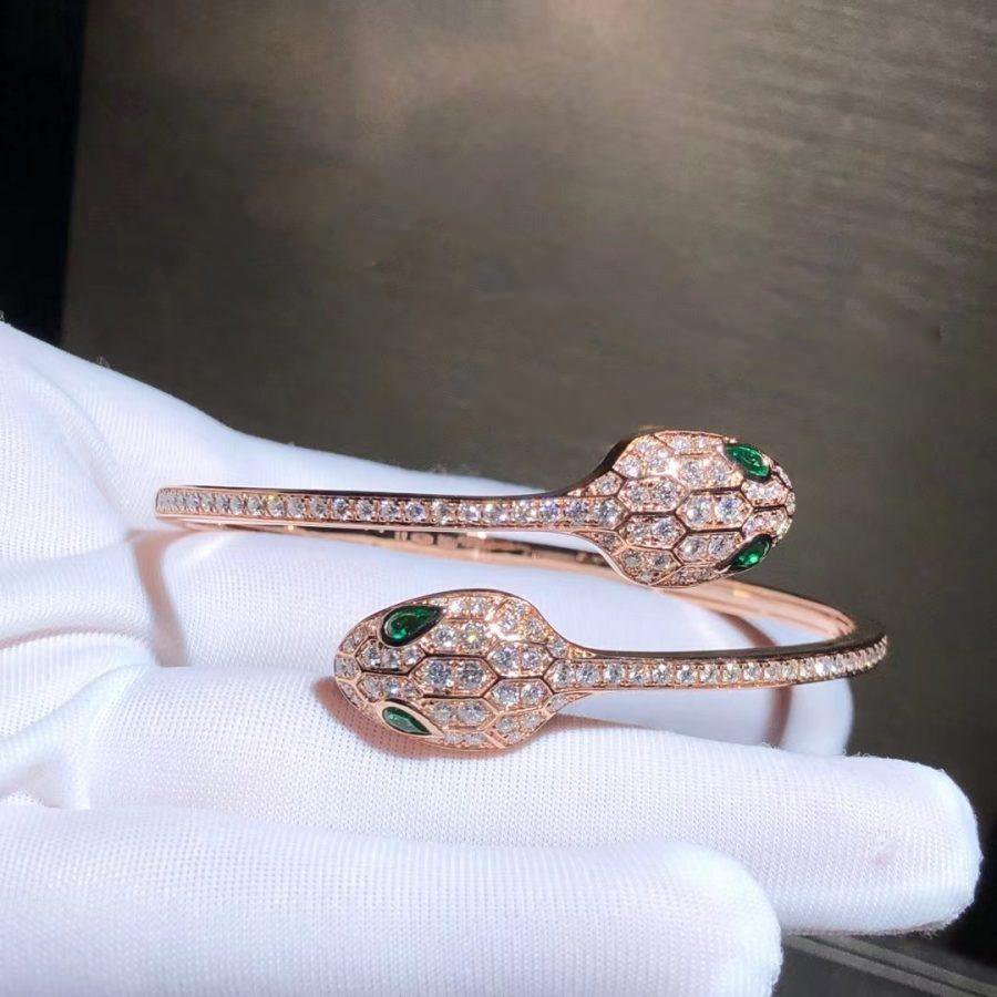 [Vicky]SERPENTI BRACELET PINK GOLD MALACHITE DIAMOND DOUBLE SNAKE