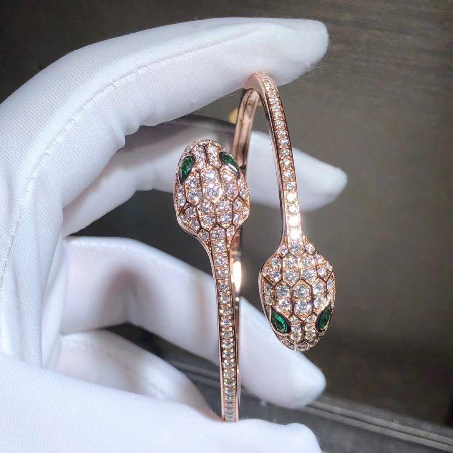 [Vicky]SERPENTI BRACELET PINK GOLD MALACHITE DIAMOND DOUBLE SNAKE